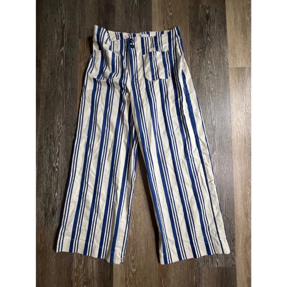 Sugarlips Striped Wide Leg Pants Womens XL Blue White High Rise Pockets